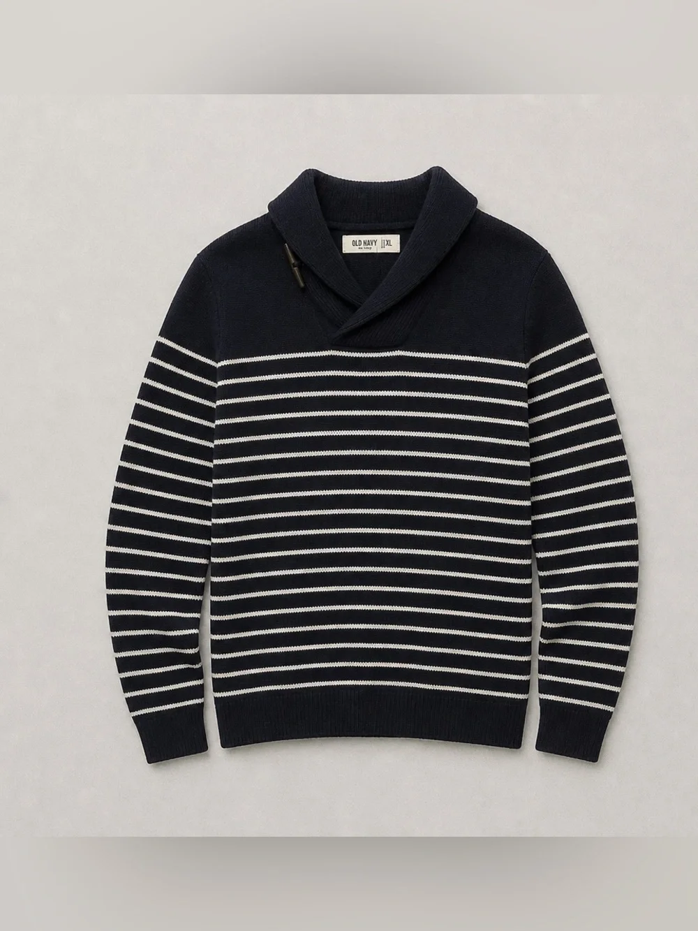 Old Navy Men's Navy & White Shawl Collar Stripe Sweater With Toggle Button XL